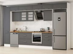 Alvinka 385X240 Cm Klasik Mebran Mutfak Dolabı Mbb-E80B45S60-3 Mebran | Antrasit - Mdf