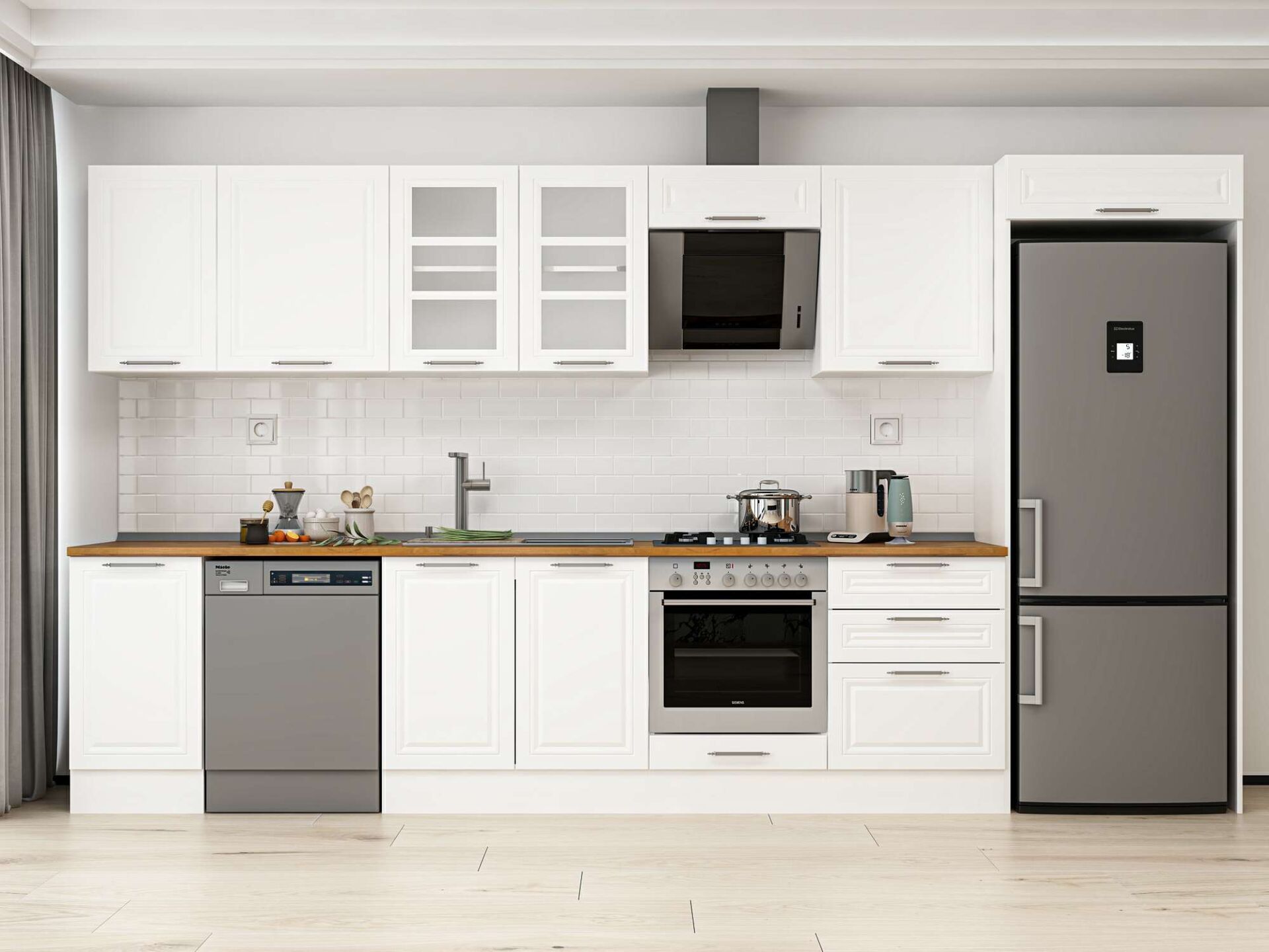 Alvinka 395X222 Cm Klasik Mebran Mutfak Dolabı Beyaz Beyaz Mb-E90S45S60-3