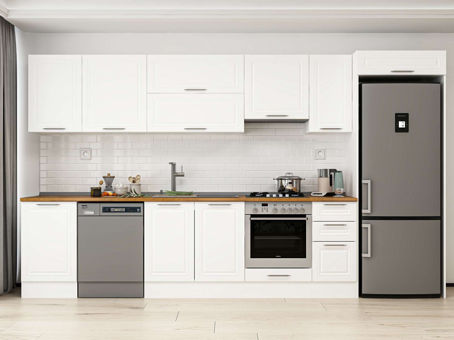 Alvinka 380X222 Cm Klasik Mebran Mutfak Dolabı Beyaz Beyaz Mb-E90S50S40-1