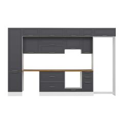 Alvinka 370X240 Cm Klasik Mebran Mutfak Dolabı Beyaz Beyaz Mbb-E80B50S40-1 Mebran | Antrasit - Suntalam