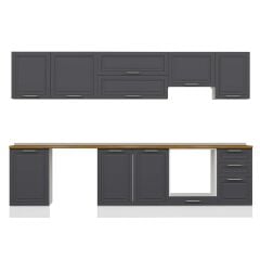 Alvinka 305X210 Cm Klasik Mebran Mutfak Dolabı M-E90S50S45-1 Mebran | Antrasit - Suntalam