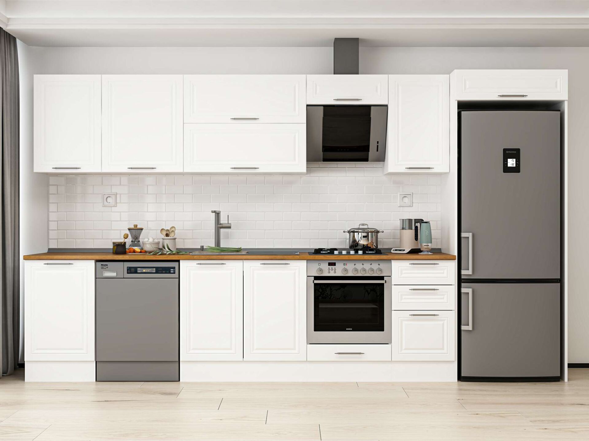 Alvinka 385X222 Cm Klasik Mebran Mutfak Dolabı Beyaz Beyaz Mb-E90S50S45-2