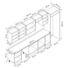 Alvinka 385X222 Cm Klasik Mebran Mutfak Dolabı Beyaz Beyaz Mb-E90S50S45-2
