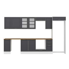 Alvinka 370X222 Cm Klasik Mebran Mutfak Dolabı Mb-E90S40S40-3 Mebran | Antrasit - Suntalam