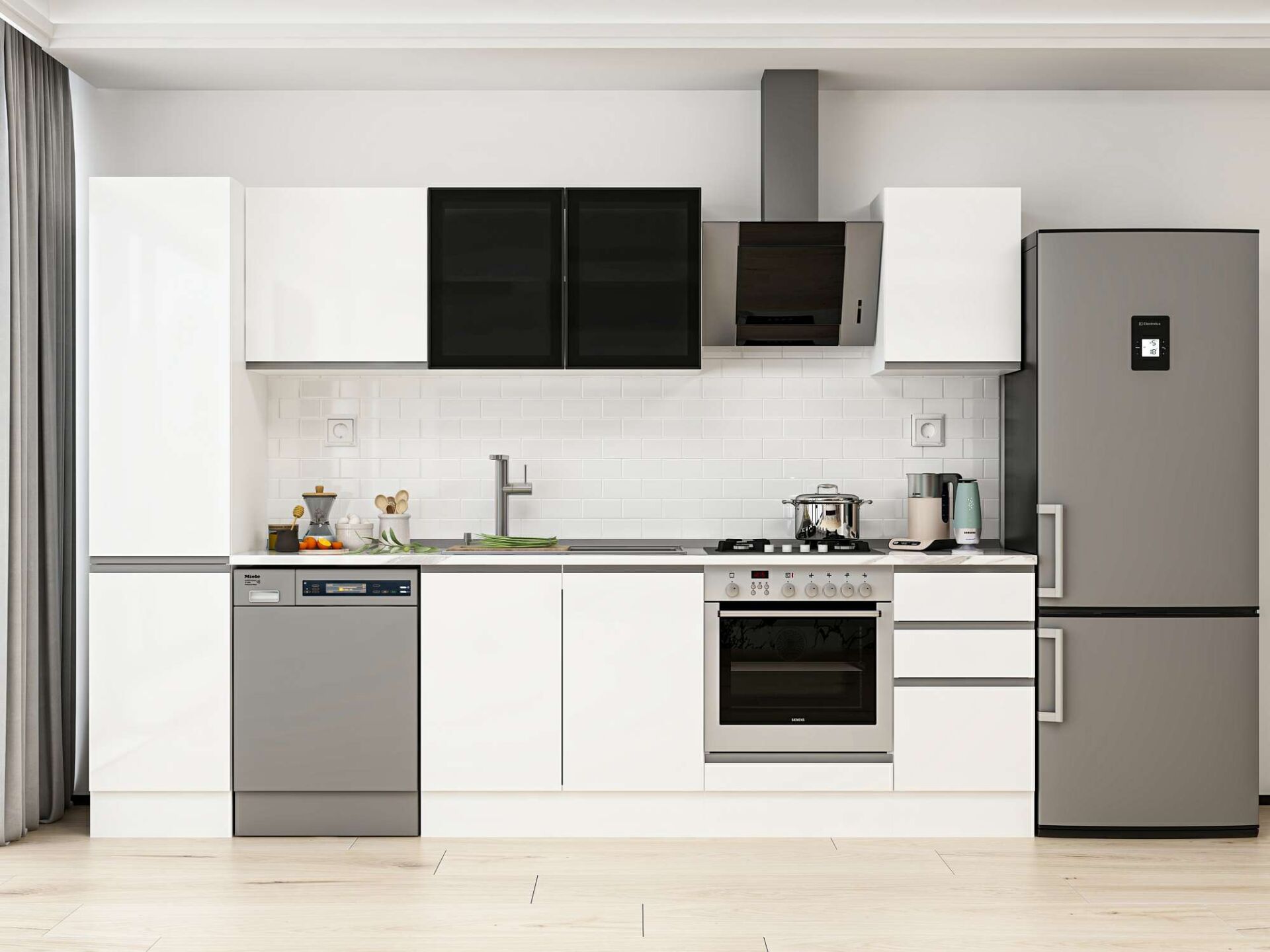 Alvinka 300X210 Cm High Gloss Mutfak Dolabı Mb-E90B45S45-3 High Gloss | Beyaz - Mdf