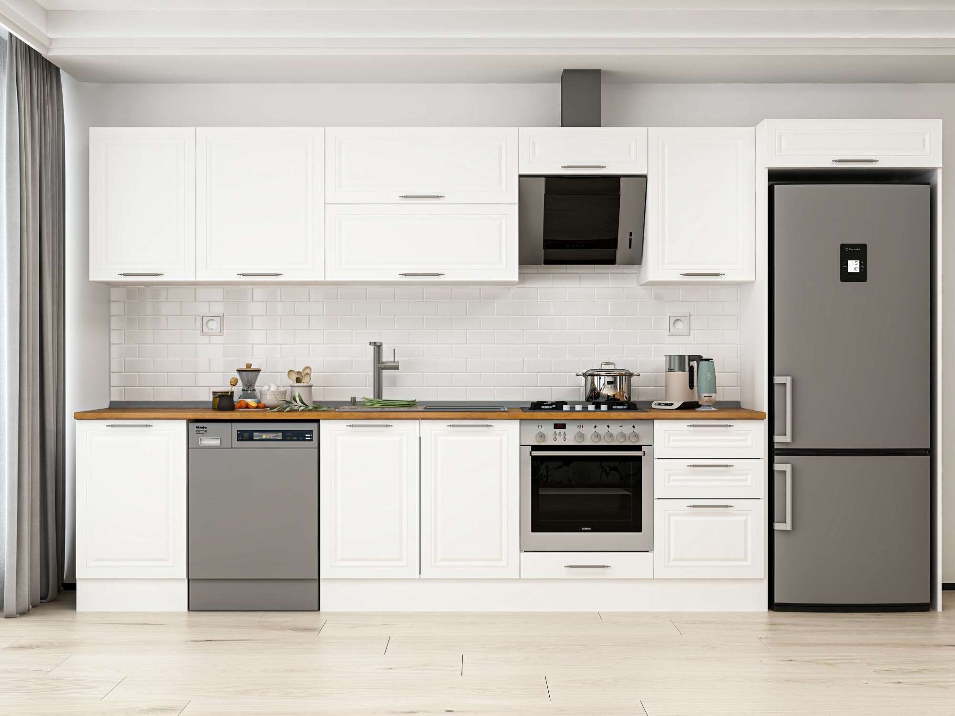 Alvinka 390X222 Cm Klasik Mebran Mutfak Dolabı Beyaz Beyaz Mb-E90S50S50-2