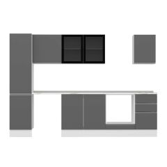 Alvinka 300X210 Cm High Gloss Mutfak Dolabı Mb-E90B45S45-3 High Gloss | Antrasit - Mdf