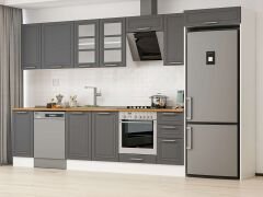 Alvinka 370X222 Cm Klasik Mebran Mutfak Dolabı Mb-E90S40S40-3 Mebran | Antrasit - Mdf