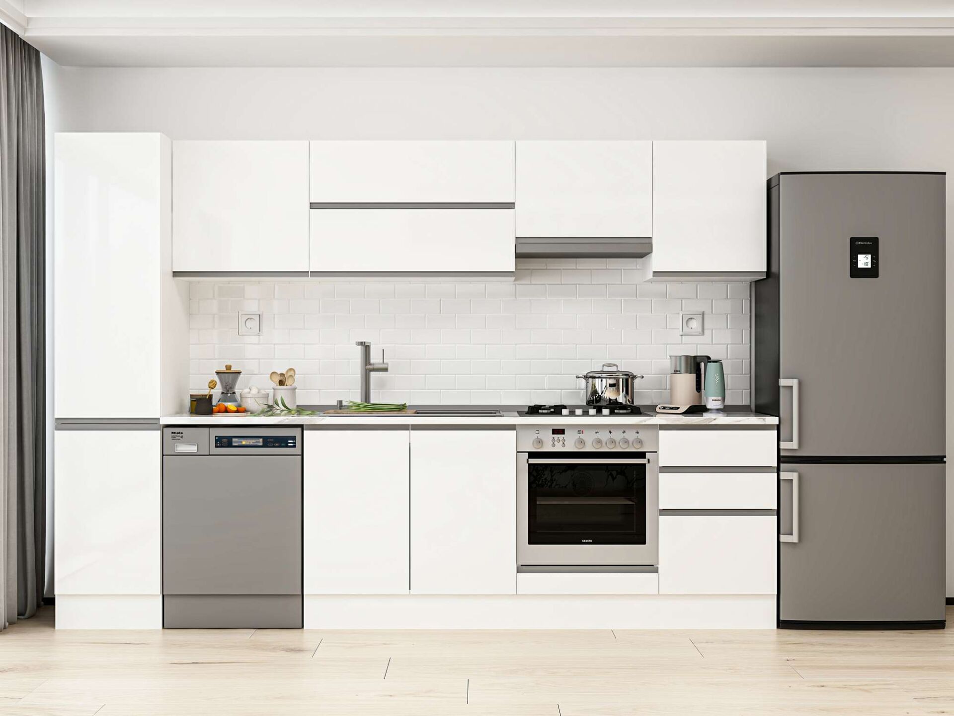 Alvinka 305X210 Cm High Gloss Mutfak Dolabı Mb-E90B45S50-1 High Gloss | Beyaz - Suntalam