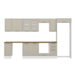 Alvinka 370X222 Cm Klasik Mebran Mutfak Dolabı Mb-E90S40S40-3 Mebran | Kumtaşı - Mdf