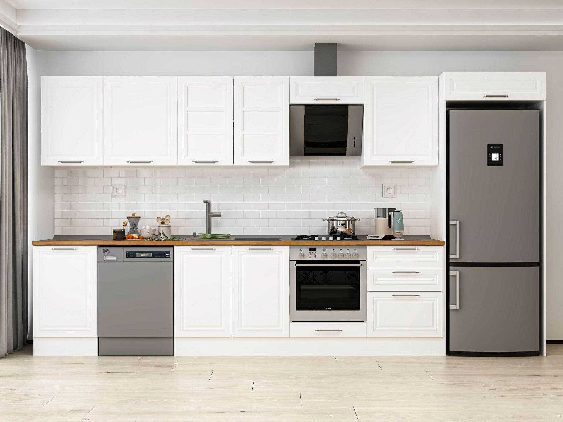 Alvinka 400X222 Cm Klasik Mebran Mutfak Dolabı Beyaz Beyaz Mb-E90S50S60-3