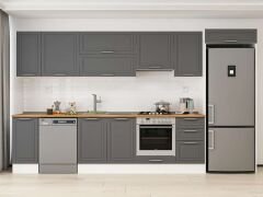 Alvinka 375X222 Cm Klasik Mebran Mutfak Dolabı Mb-E90S40S45-1 Mebran | Antrasit - Suntalam