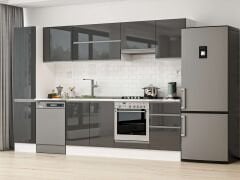 Alvinka 305X210 Cm High Gloss Mutfak Dolabı Mb-E90B45S50-1 High Gloss | Antrasit - Mdf