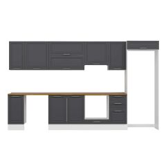 Alvinka 375X222 Cm Klasik Mebran Mutfak Dolabı Mb-E90S40S45-1 Mebran | Antrasit - Mdf