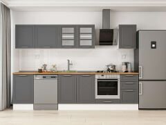 Alvinka 305X210 Cm Klasik Mebran Mutfak Dolabı M-E90S50S45-3 Mebran | Antrasit - Suntalam