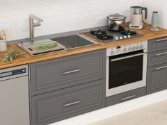 Alvinka 370X240 Cm Klasik Mebran Mutfak Dolabı Beyaz Beyaz Mbb-E80B50S40-3 Mebran | Antrasit - Mdf