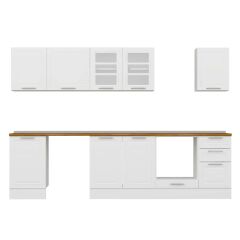 Alvinka 305X210 Cm Klasik Mebran Mutfak Dolabı M-E90S50S45-3 Mebran | Beyaz - Mdf