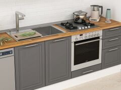 Alvinka 375X222 Cm Klasik Mebran Mutfak Dolabı Mb-E90S40S45-2 Mebran | Antrasit - Suntalam