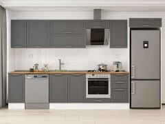 Alvinka 375X222 Cm Klasik Mebran Mutfak Dolabı Mb-E90S40S45-2 Mebran | Antrasit - Mdf