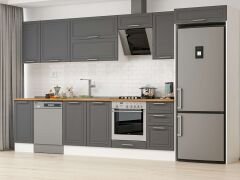 Alvinka 375X222 Cm Klasik Mebran Mutfak Dolabı Mb-E90S40S45-2 Mebran | Antrasit - Mdf