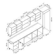 Alvinka 410X222 Cm Klasik Mebran Mutfak Dolabı Beyaz Beyaz Mb-E90S60S60-1