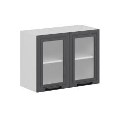 Alvinka Mutfak Modül Mbr_A Üst 2Dk1R 80-H60Cm Dolap Cam Beyaz Antrasit Mdf