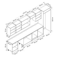 Alvinka 410X222 Cm Klasik Mebran Mutfak Dolabı Beyaz Beyaz Mb-E90S60S60-2