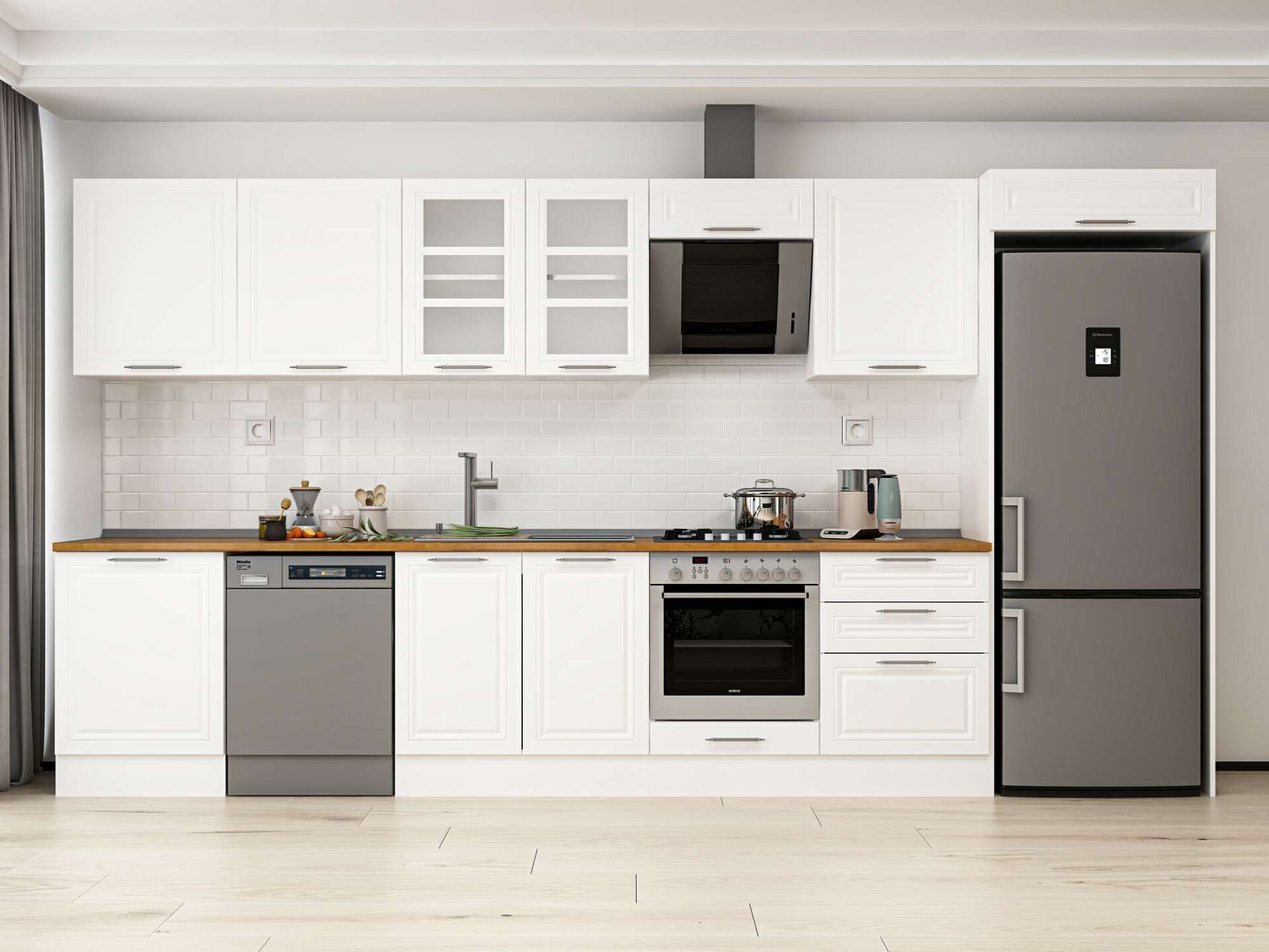 Alvinka 410X222 Cm Klasik Mebran Mutfak Dolabı Beyaz Beyaz Mb-E90S60S60-3