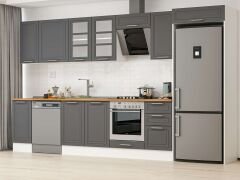 Alvinka 375X222 Cm Klasik Mebran Mutfak Dolabı Mb-E90S40S45-3 Mebran | Antrasit - Suntalam