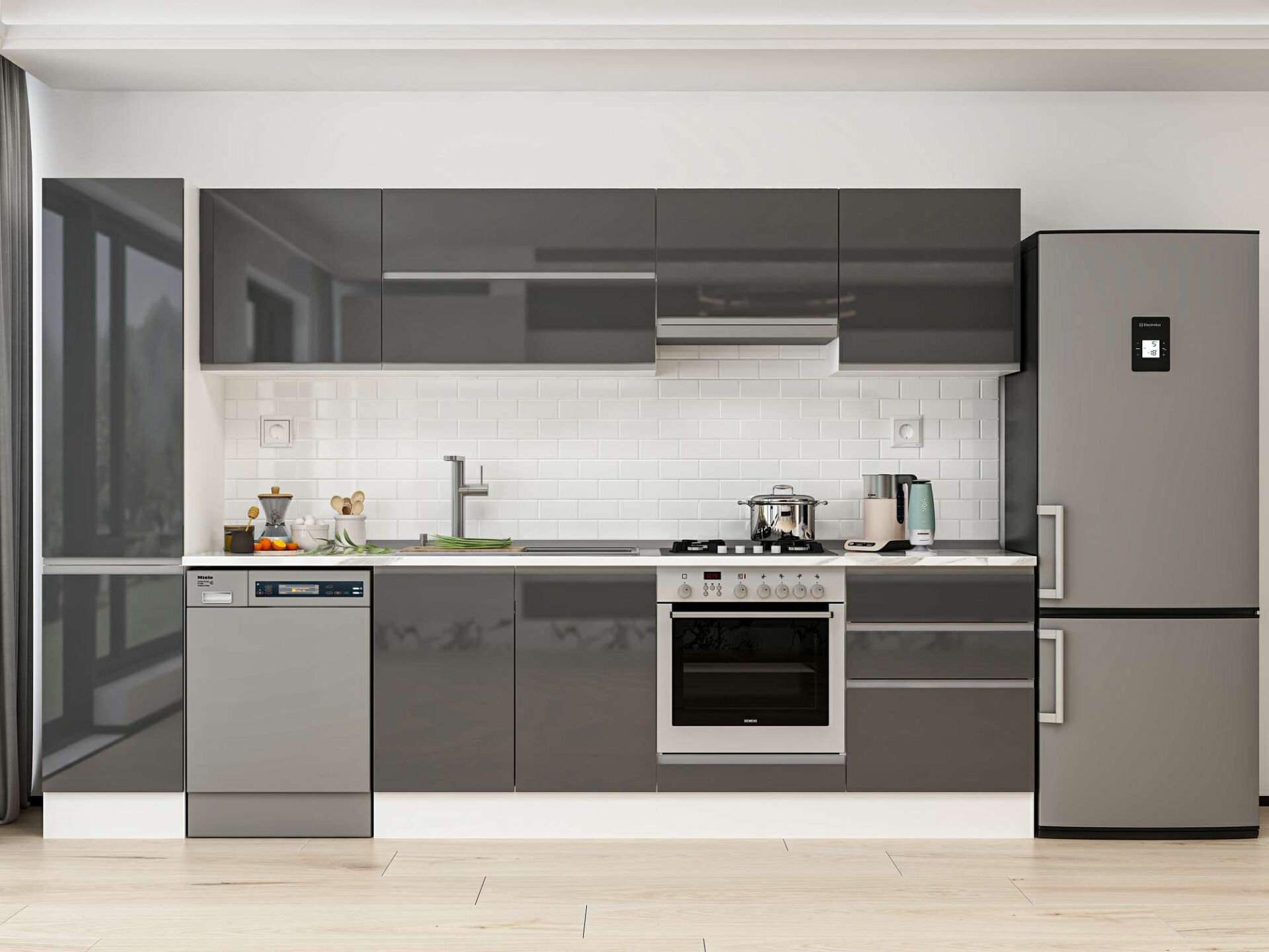 Alvinka 315X210 Cm High Gloss Mutfak Dolabı Mb-E90B45S60-1 High Gloss | Antrasit - Mdf