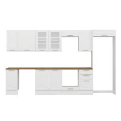 Alvinka 375X222 Cm Klasik Mebran Mutfak Dolabı Mb-E90S40S45-3 Mebran | Beyaz - Mdf