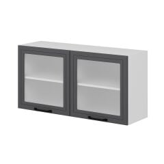 Alvinka Mutfak Modül Mbr_A Üst 2Dk1R 120-H60Cm Dolap Cam Beyaz Antrasit Mdf