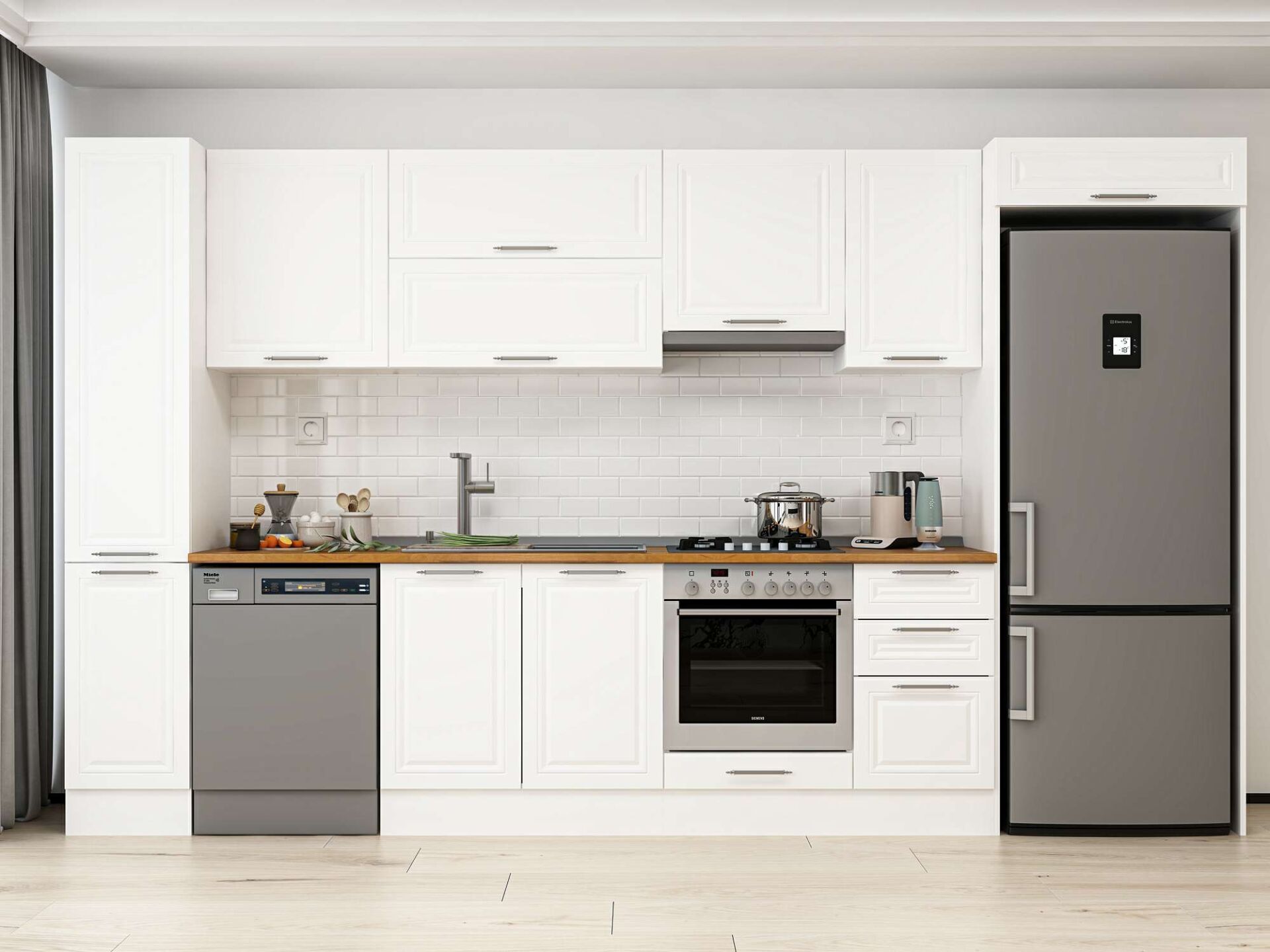 Alvinka 375X222 Cm Klasik Mebran Mutfak Dolabı Beyaz Beyaz Mbb-E90B40S45-1