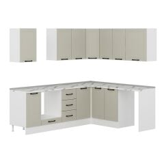 Alvinka 250-200X222 Cm Mbr_A Köşe Mutfak Dolabı Kumtaşı - Mdf