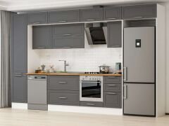 Alvinka 375X240 Cm Klasik Mebran Mutfak Dolabı Beyaz Beyaz Mbb-E80B50S45-2 Mebran | Antrasit - Mdf