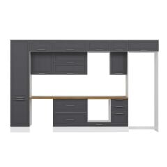 Alvinka 375X240 Cm Klasik Mebran Mutfak Dolabı Mbb-E80B50S45-2 Mebran | Antrasit - Mdf