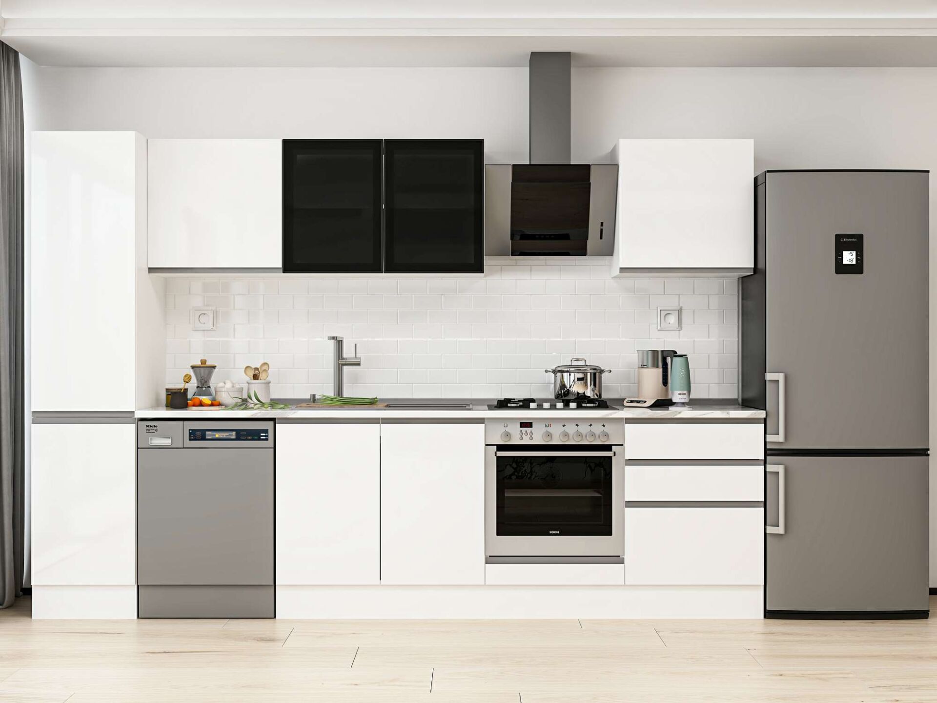 Alvinka 315X210 Cm High Gloss Mutfak Dolabı Mb-E90B45S60-3 High Gloss | Beyaz - Suntalam