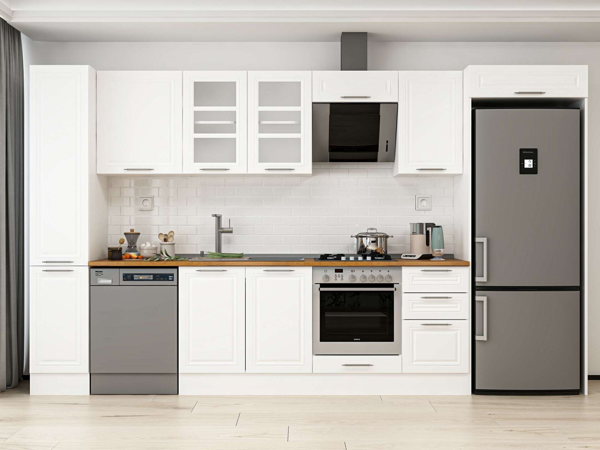 Alvinka 375X222 Cm Klasik Mebran Mutfak Dolabı Beyaz Beyaz Mbb-E90B40S45-3