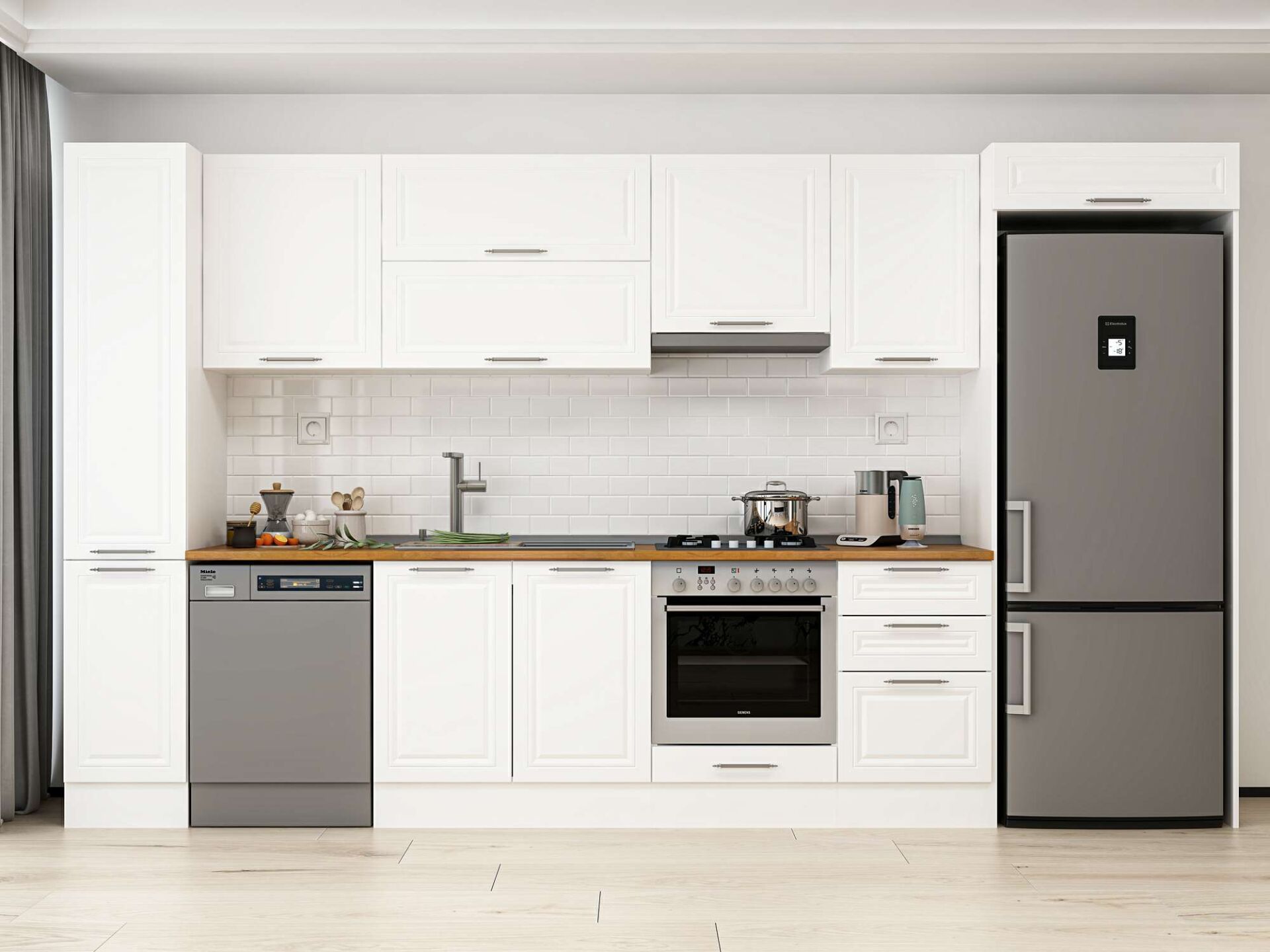 Alvinka 380X222 Cm Klasik Mebran Mutfak Dolabı Beyaz Beyaz Mbb-E90B40S50-1