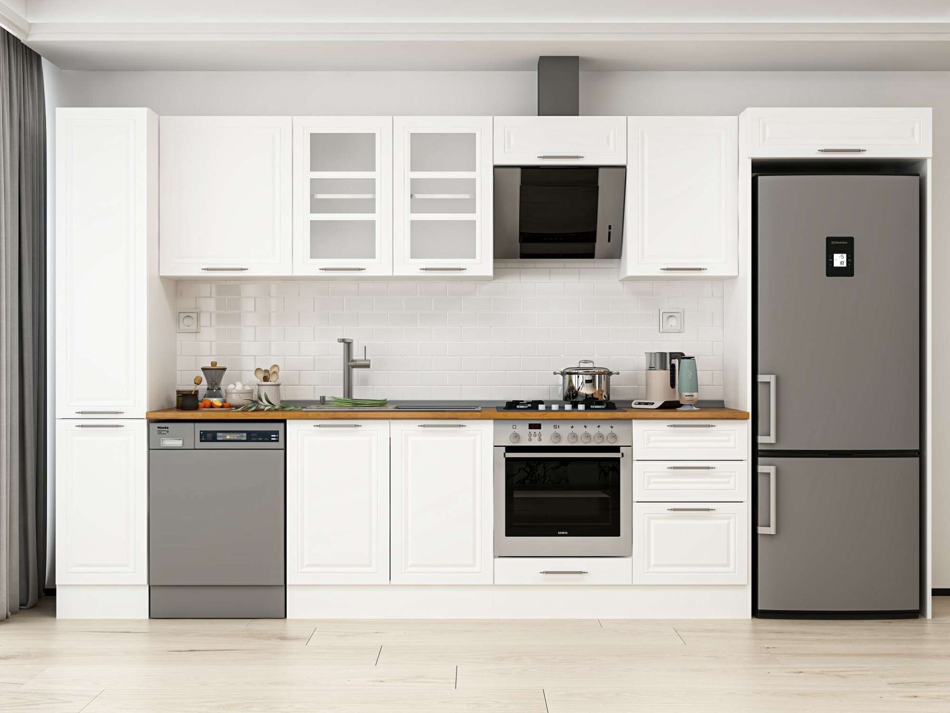 Alvinka 380X222 Cm Klasik Mebran Mutfak Dolabı Beyaz Beyaz Mbb-E90B40S50-3