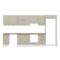 Alvinka 380X222 Cm Klasik Mebran Mutfak Dolabı Mb-E90S40S50-1 Mebran | Kumtaşı - Mdf