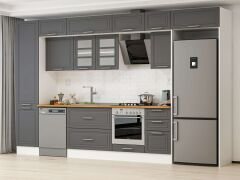 Alvinka 375X240 Cm Klasik Mebran Mutfak Dolabı Beyaz Beyaz Mbb-E80B50S45-3 Mebran | Antrasit - Mdf