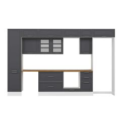 Alvinka 375X240 Cm Klasik Mebran Mutfak Dolabı Mbb-E80B50S45-3 Mebran | Antrasit - Mdf