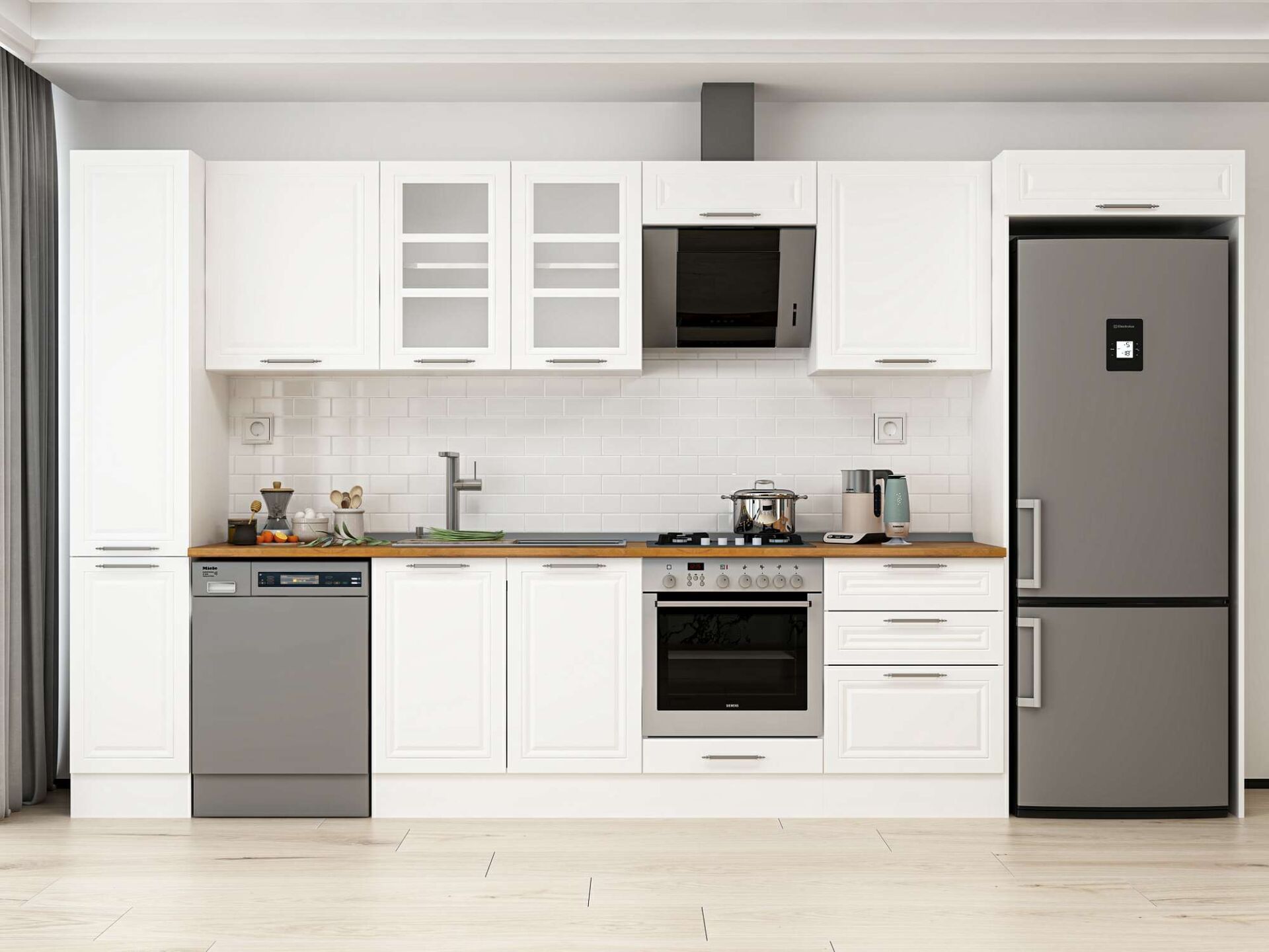 Alvinka 390X222 Cm Klasik Mebran Mutfak Dolabı Beyaz Beyaz Mbb-E90B40S60-3
