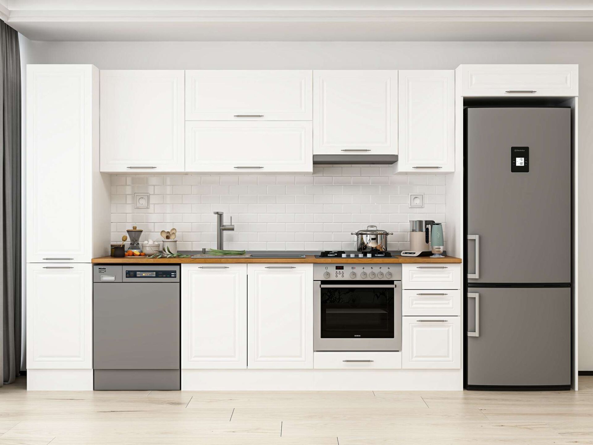 Alvinka 375X222 Cm Klasik Mebran Mutfak Dolabı Beyaz Beyaz Mbb-E90B45S40-1