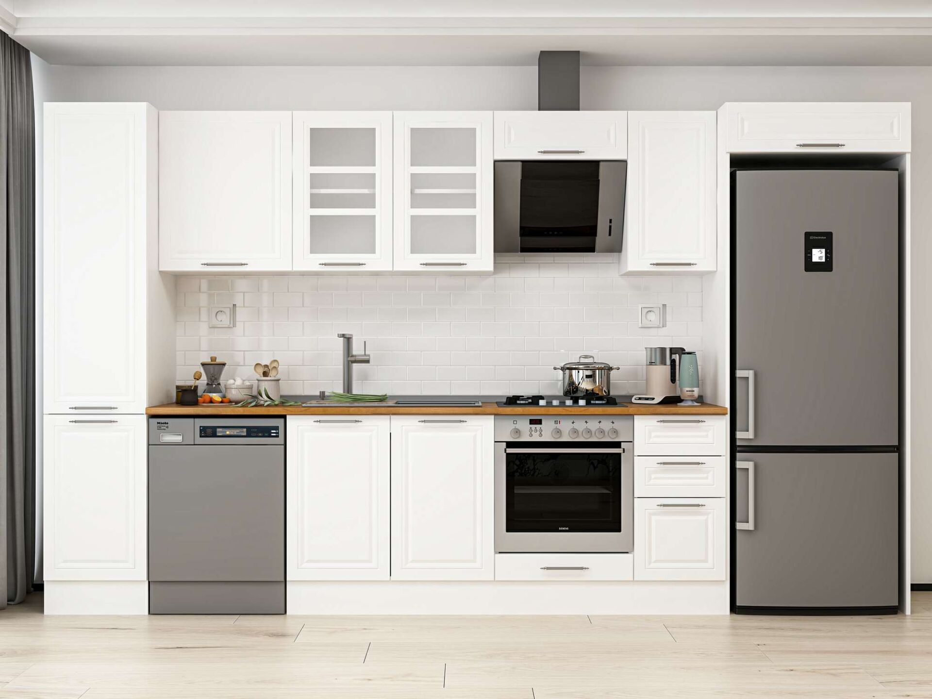 Alvinka 375X222 Cm Klasik Mebran Mutfak Dolabı Beyaz Beyaz Mbb-E90B45S40-3