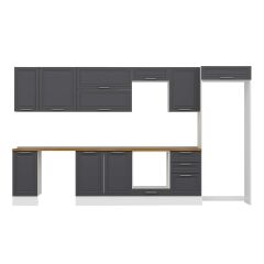 Alvinka 380X222 Cm Klasik Mebran Mutfak Dolabı Mb-E90S40S50-2 Mebran | Antrasit - Mdf