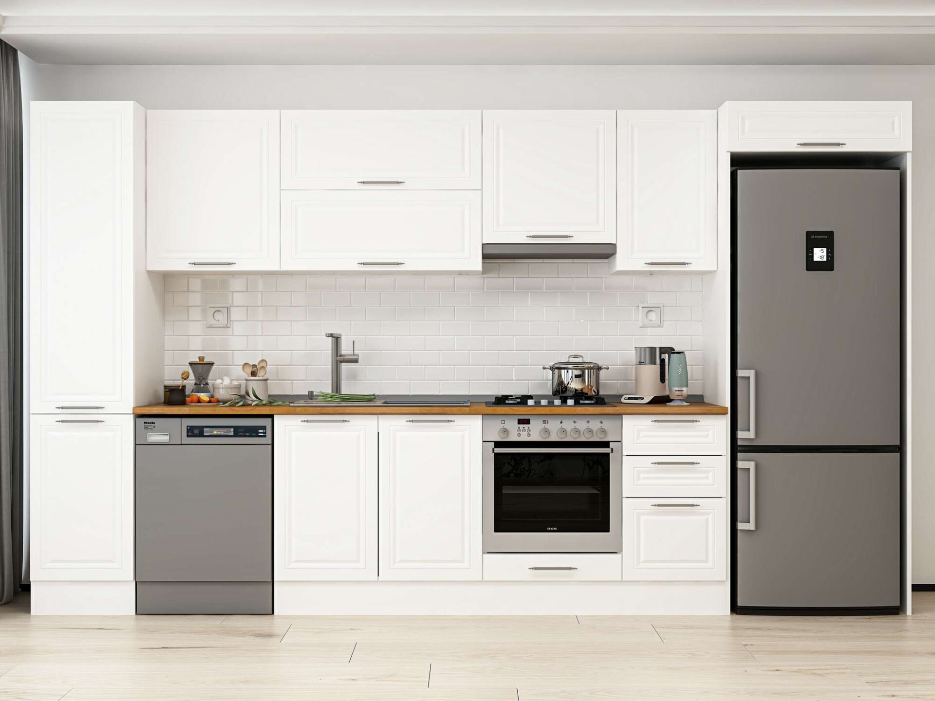 Alvinka 380X222 Cm Klasik Mebran Mutfak Dolabı Beyaz Beyaz Mbb-E90B45S45-1