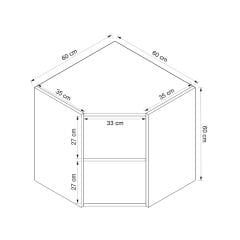 Alvinka Mutfak Modül Hg_J Üst 1Dk1R 60-H60Cm Köşe Dolap Beyaz Antrasit Suntalam