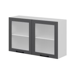 Alvinka Mutfak Modül Mbr_A Üst 2Dk1R 120-H72Cm Dolap Cam Beyaz Antrasit Mdf